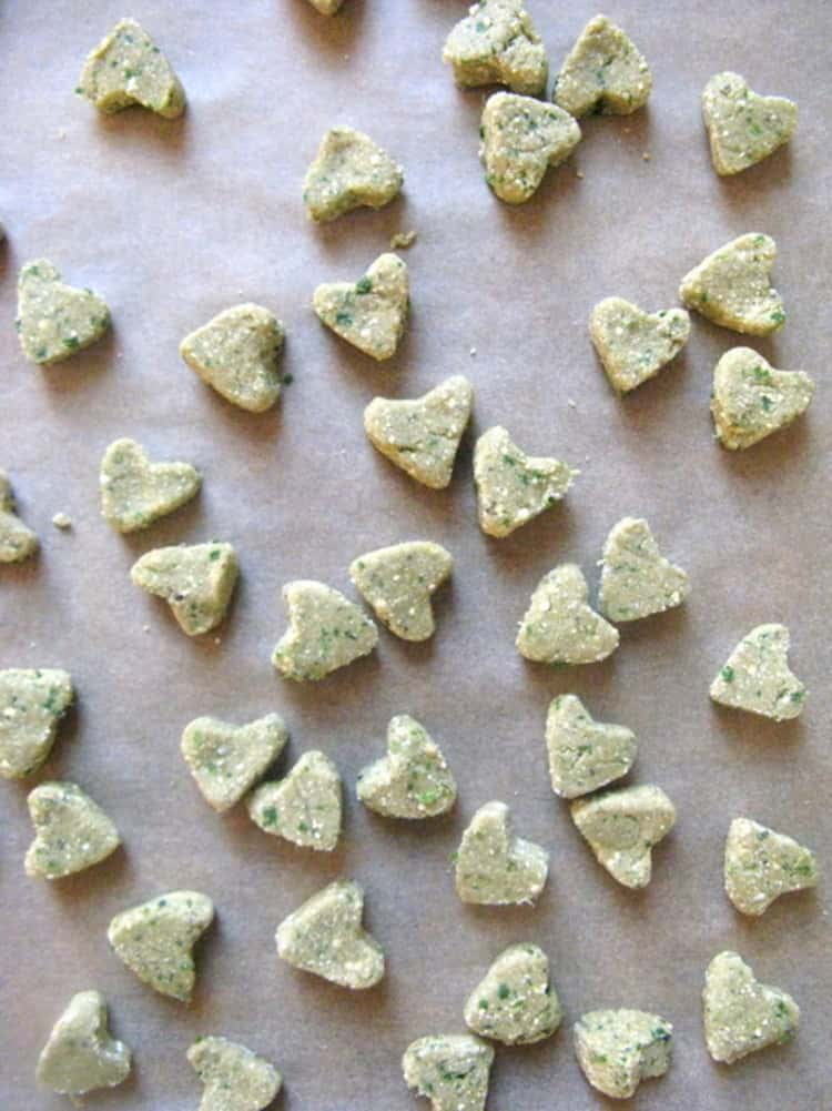 sardine and catnip homemade cat treats cut into little heart shapes