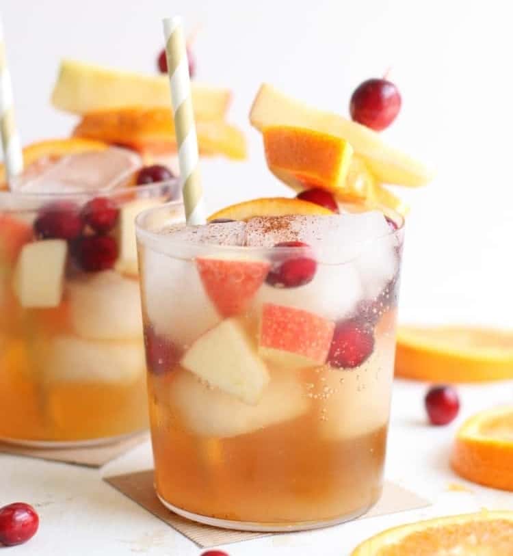 Mocktail recipes - 2 glasses of garnished sparkling Wassail mocktails