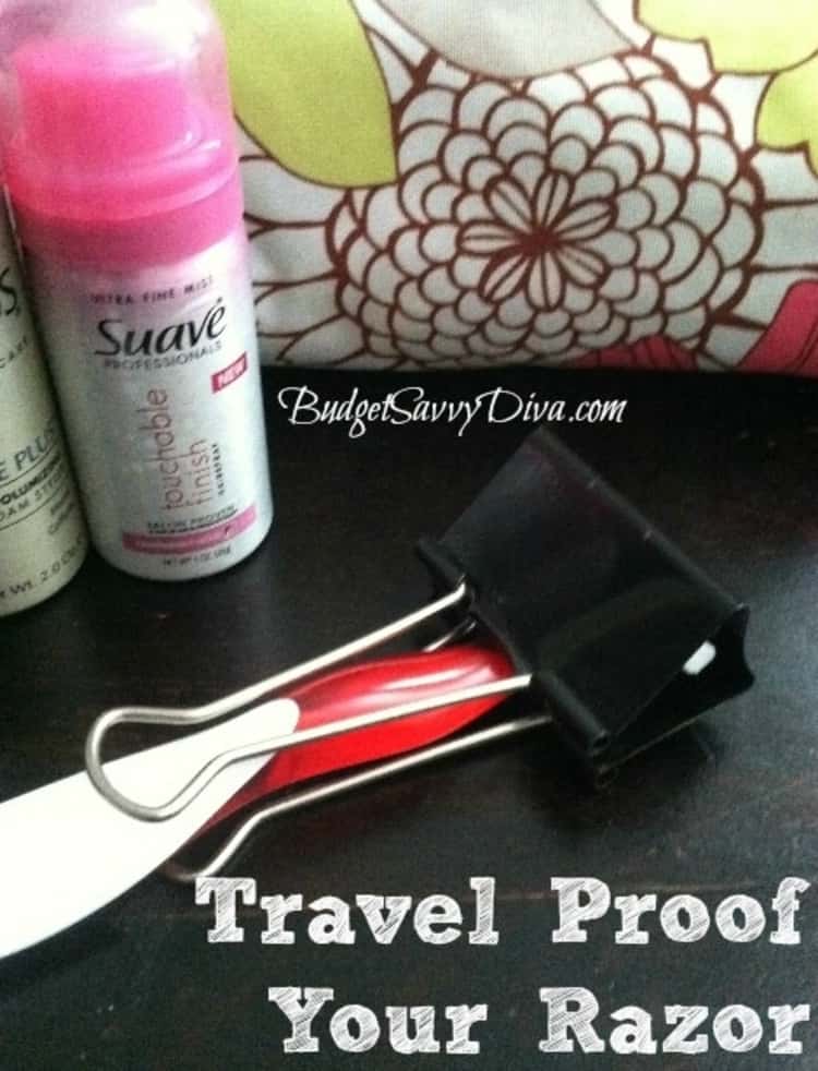 travel proof your razor using a file binder clip