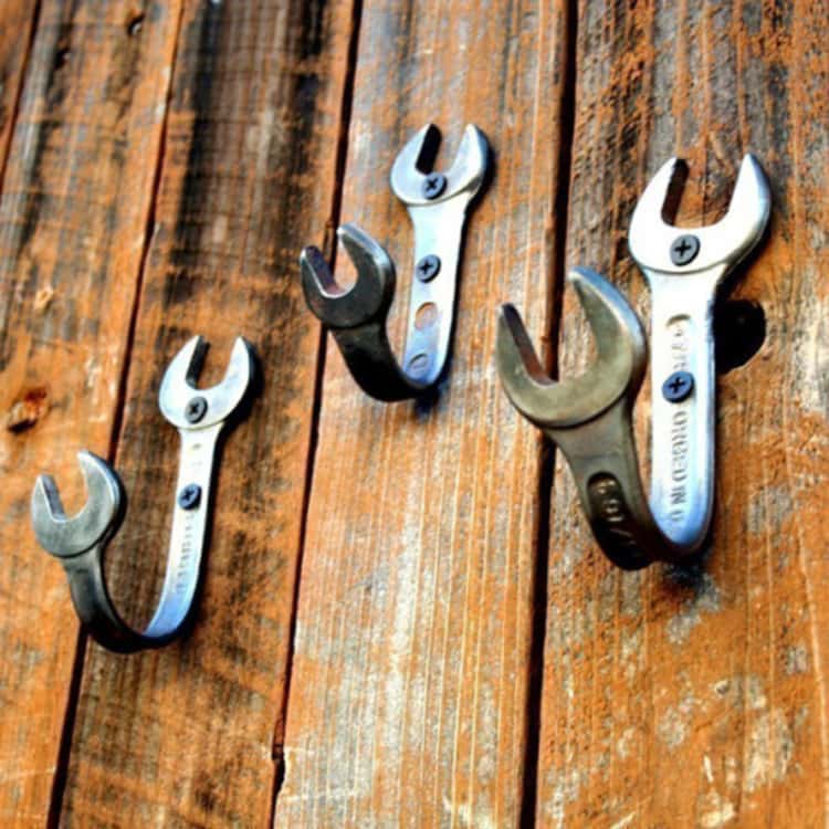 DIY coat/hat hooks made from 3 wrenches 