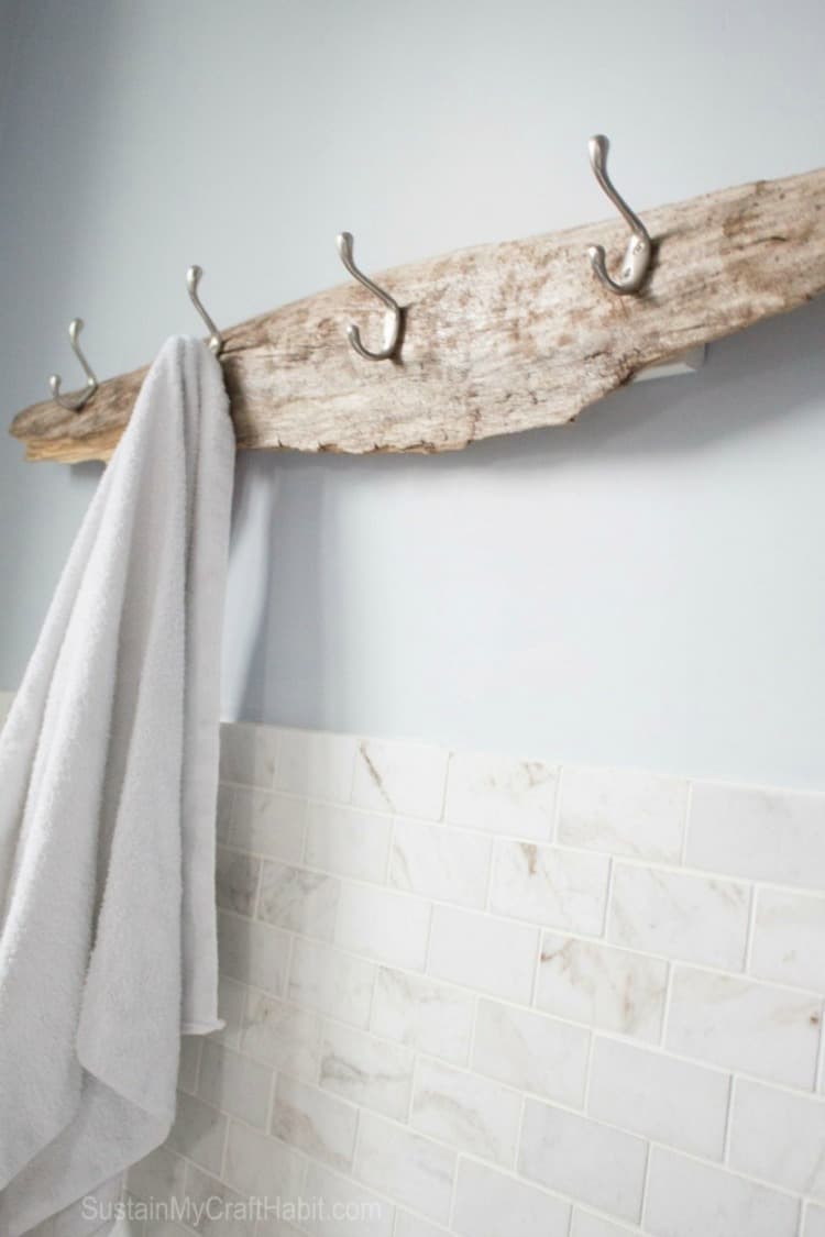 DIY driftwood towel hanger