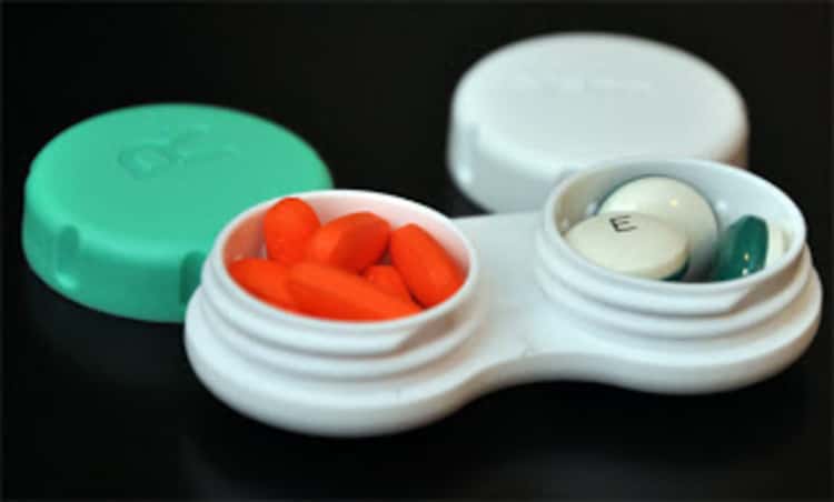 pills in contact lens container