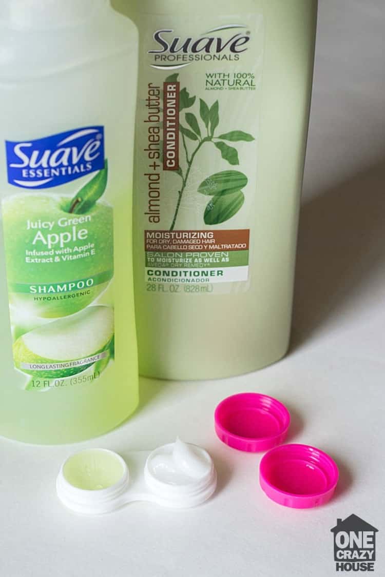 shampoo and conditioner in contact lens cases