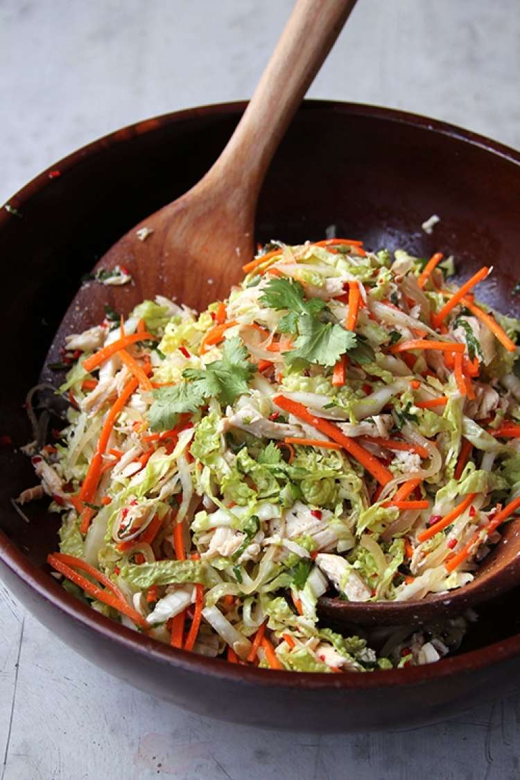 OneCrazyHouse Rotisserie Chicken Recipes Vietnamese Chicken salad in a bowl with wooden spoon