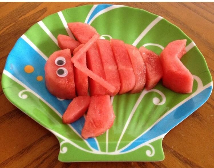 Watermelon seems popular and this colorful design is another ways to serve fruit to kids they are sure to love. 