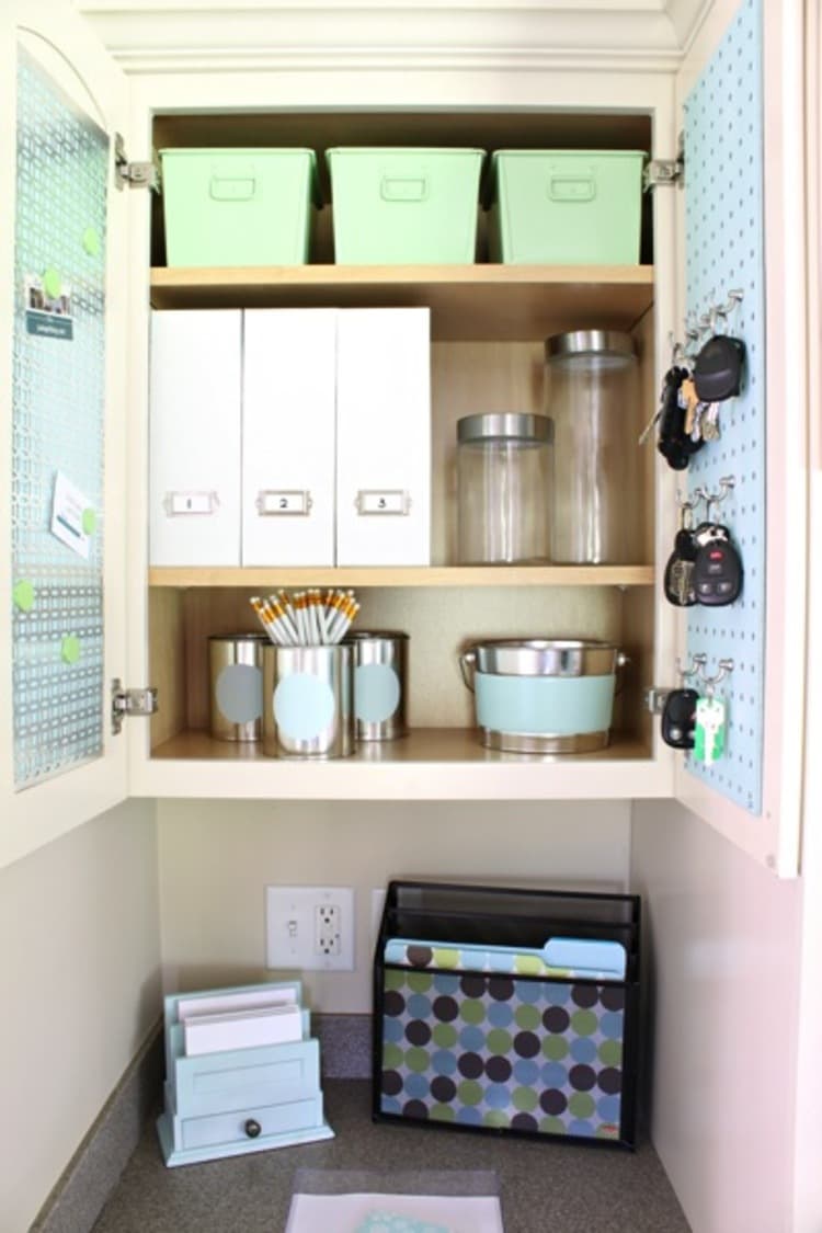 Inside And The Drop Space of kitchen cabinets used for a command center