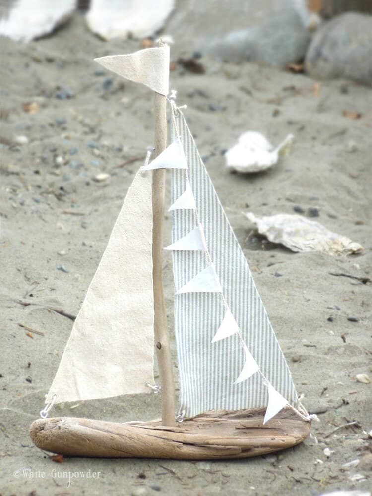 Sailboat from recycled driftwood and rags