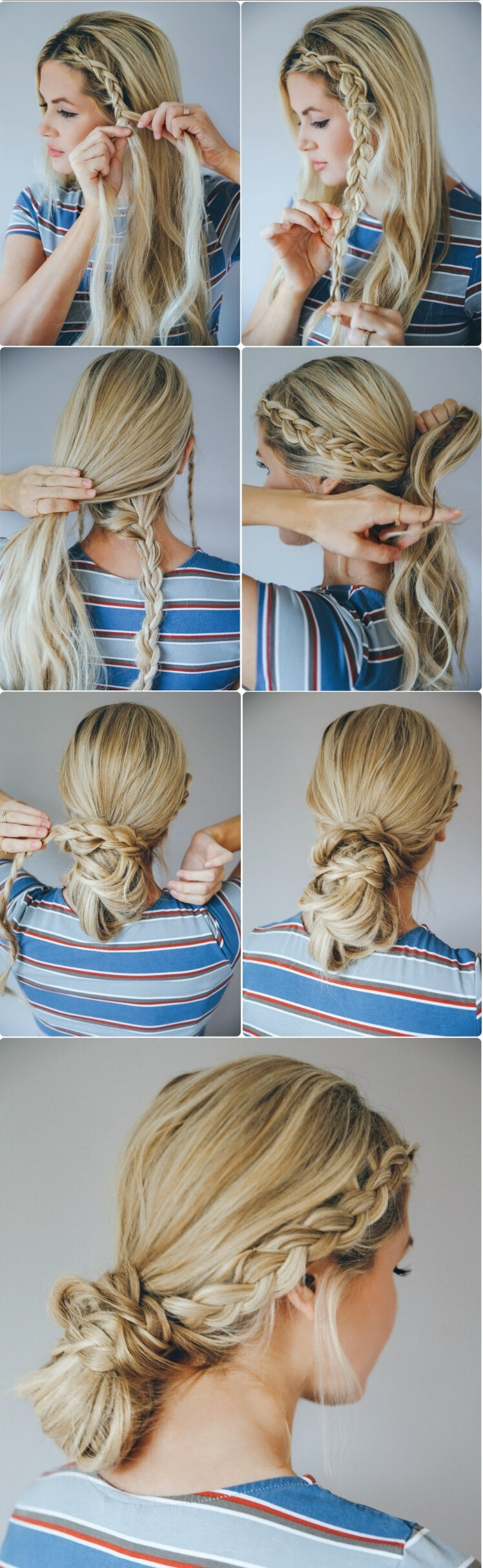 Seven step collage demonstrating how to perfect the double dutch braid to wear this summer to the beach