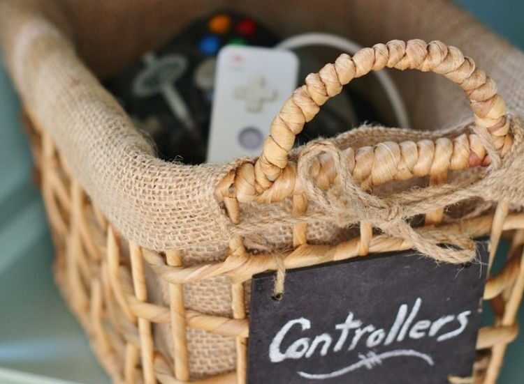 Reuse decorative baskets to hold all your remote controls out of sight. 