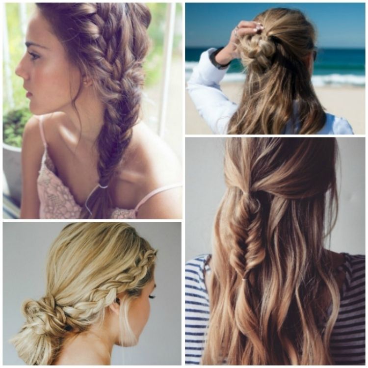 Collage of fun and easy beach hair ideas. 