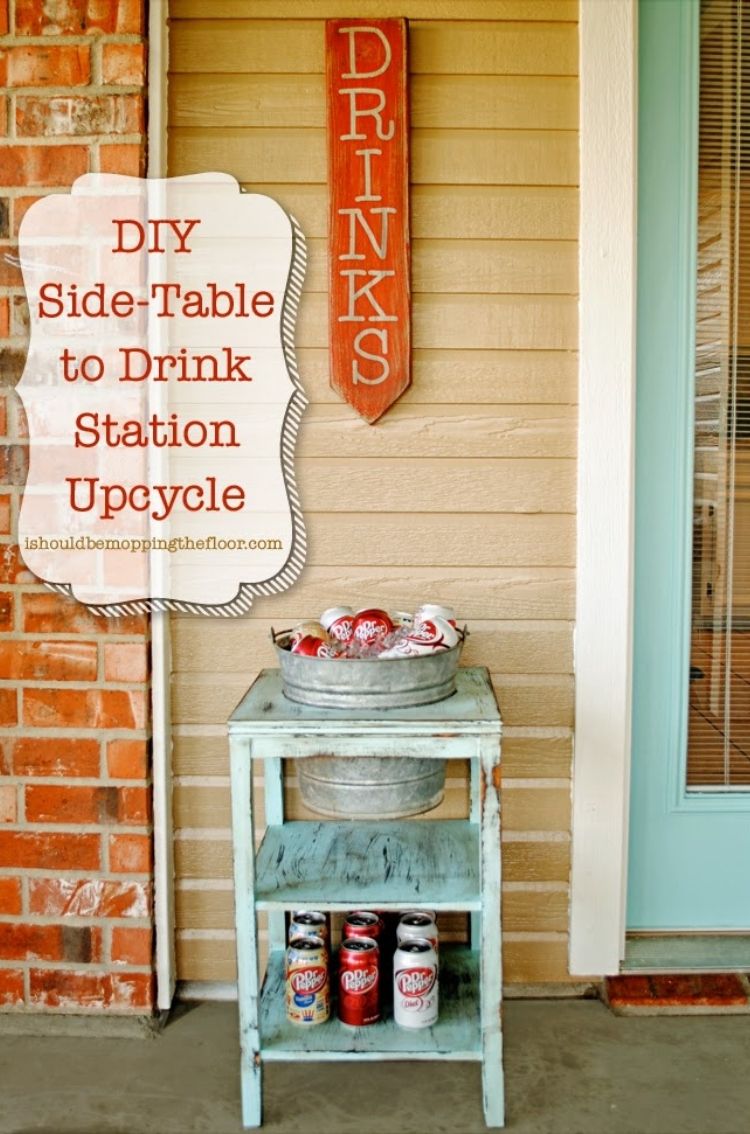 Deck ideas that saves you from running back and forth for drinks. Create a custom drink station out of an upcycled furniture piece you just love. 