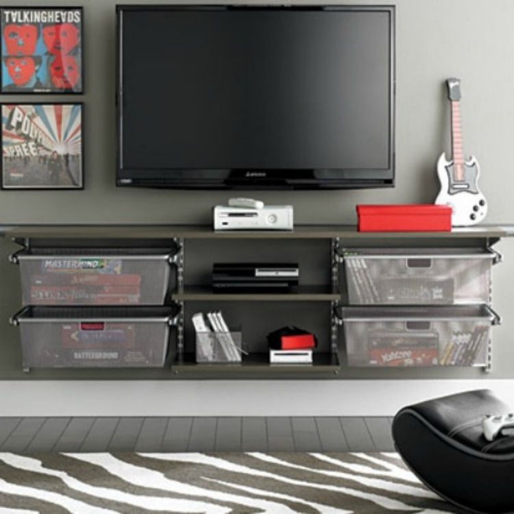 Find and organize all your tv extras with clear containers in your entertainment center. 