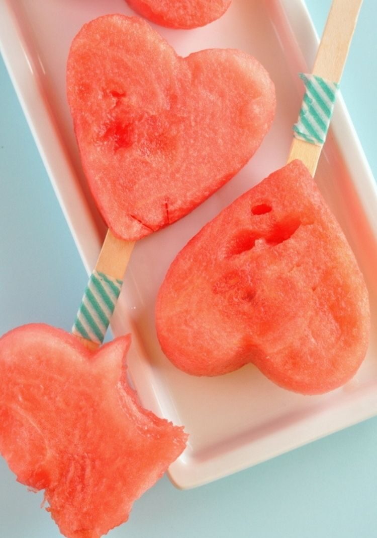Every kid will eat anything resembling a pop sickle. So this is a way to serve fruit to your kids guaranteed. Especially being in bright heart shapes of watermelon. 