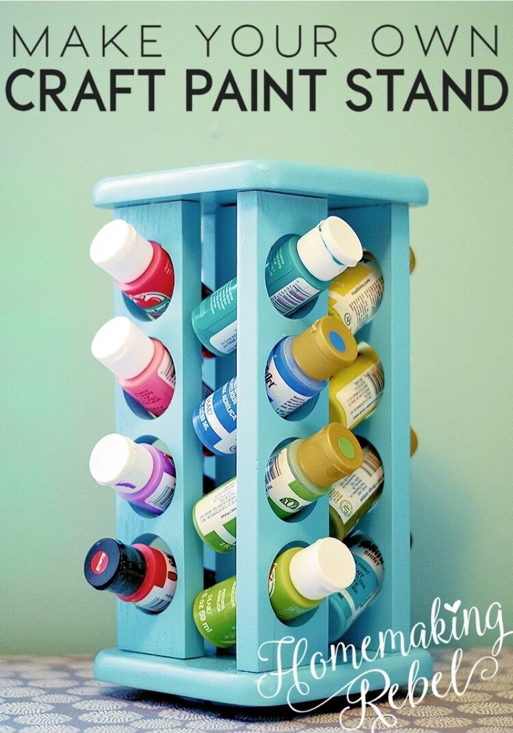 Grab this genius idea to turn your old spice rack into the perfect place to organize your paints. 