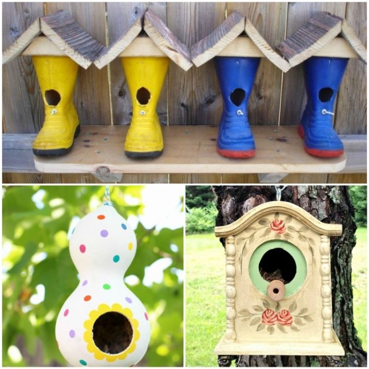 collage of 3 DIY birdhouses