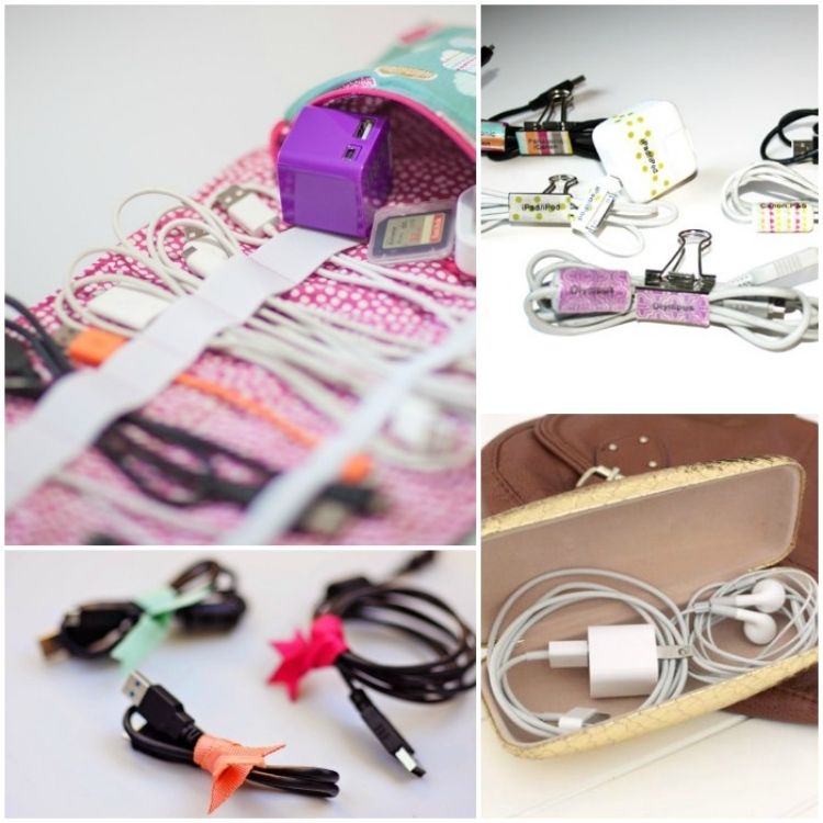 Collage of DIY cord organizers