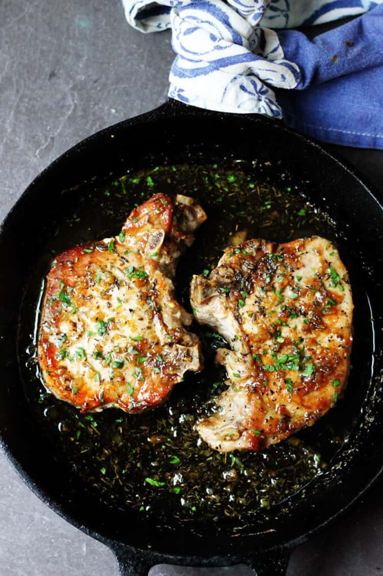 brown sugar pork chops with garlic and herbs