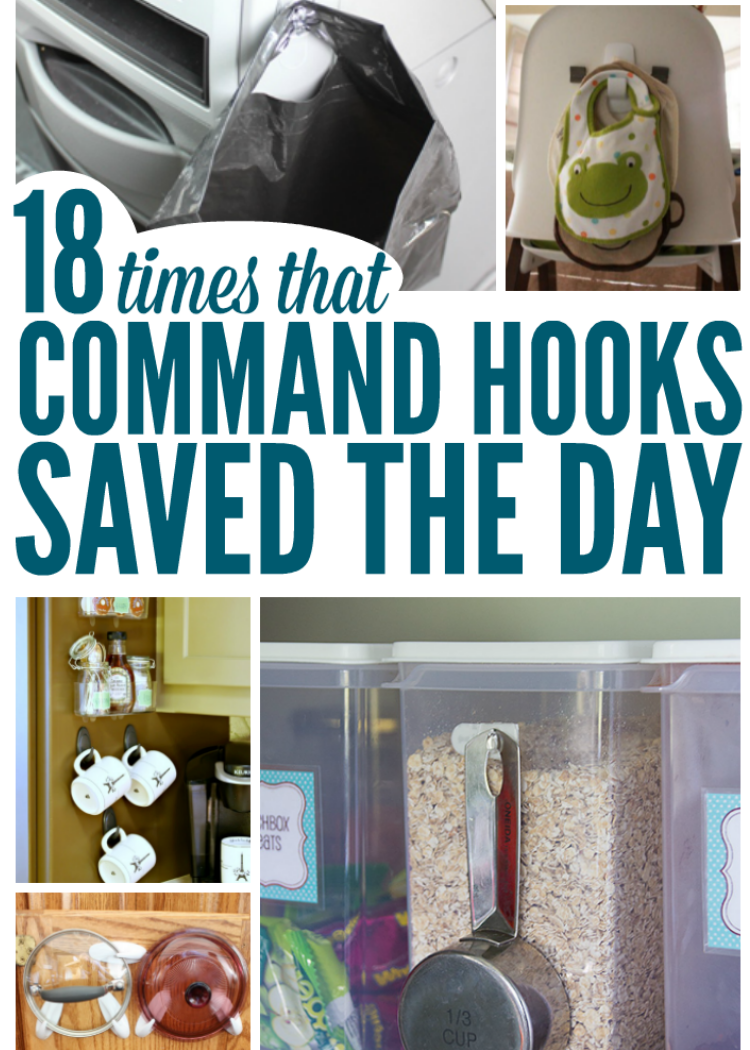 collage of unusual command hook uses for the kitchen and around the house 