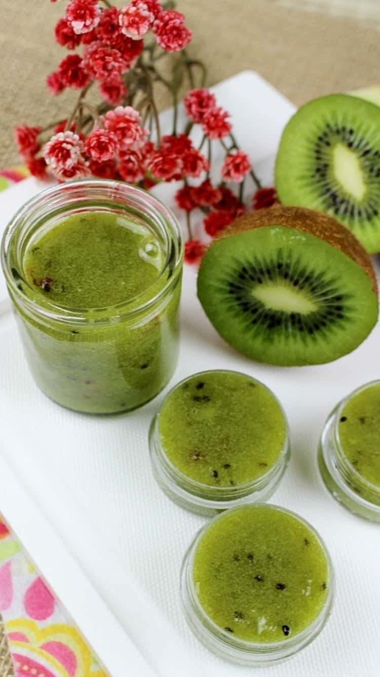 Fresh kiwi and strawberry fruits lip scrub