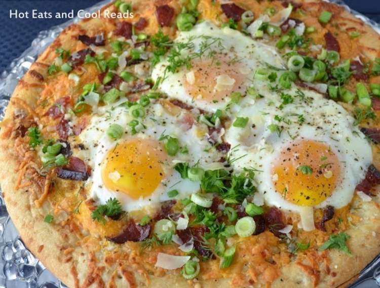 OneCrazyHouse Hot Breakfasts breakfast pizza with 3 eggs on top