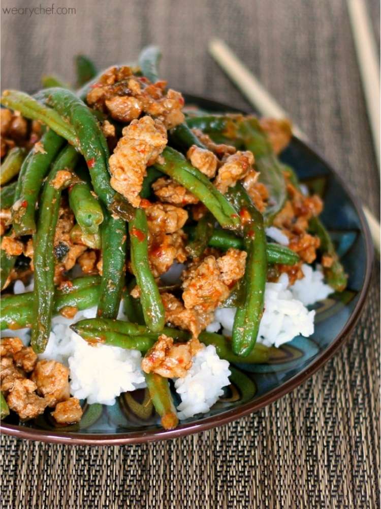 OneCrazyHouse ground turkey recipes chicken and green beens over white rice