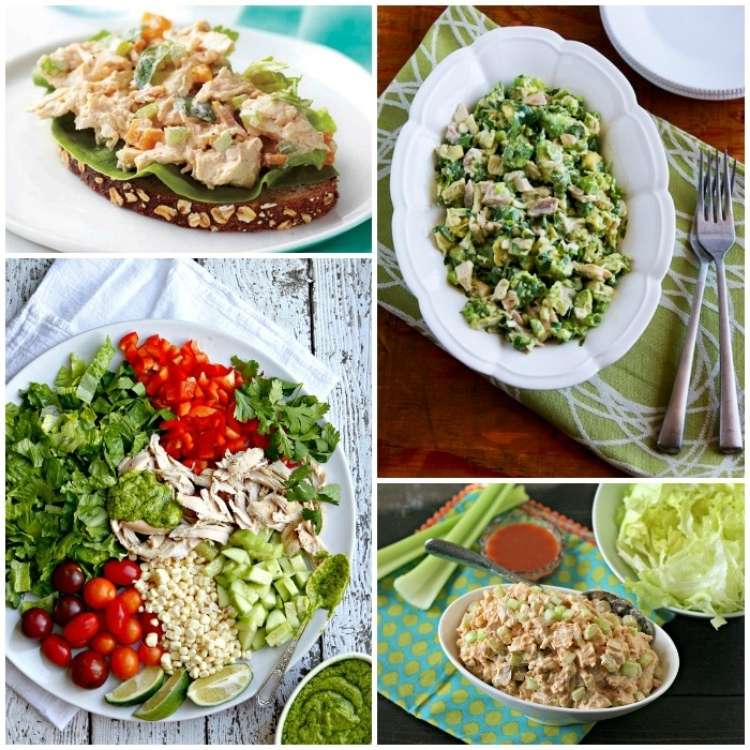 OneCrazyHouse Rotisserie Chicken Recipes Slice of bread topped with chicken salad, Colorful Mexican Chicken Salad in a bowl, chicken and avocado salad, 