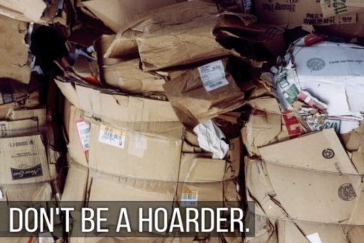 OneCrazyHouse things to throw away a bunch of cardboard boxes with the words "don't be a hoarder"