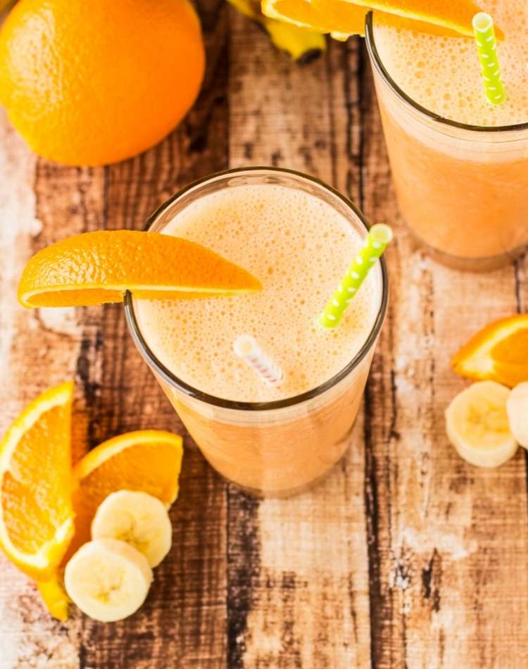 orange smoothie, healthy smoothie for kids, fresh oranges and banana