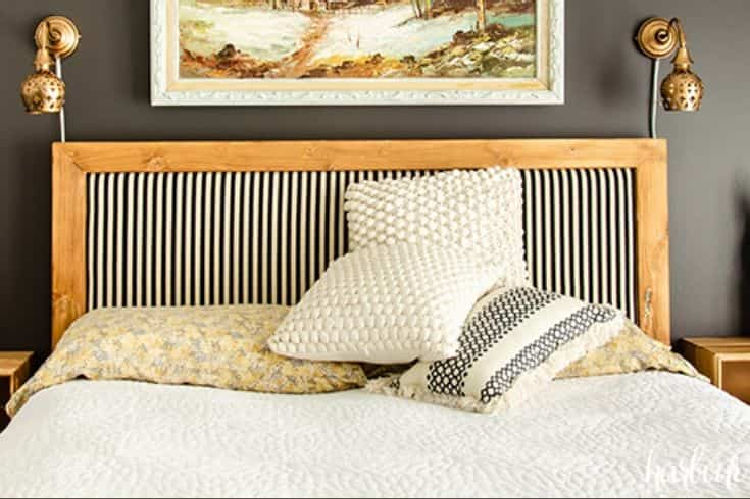 Pottery Barn Headboard DIY project from Harbour Breeze Home - headboard with pillows