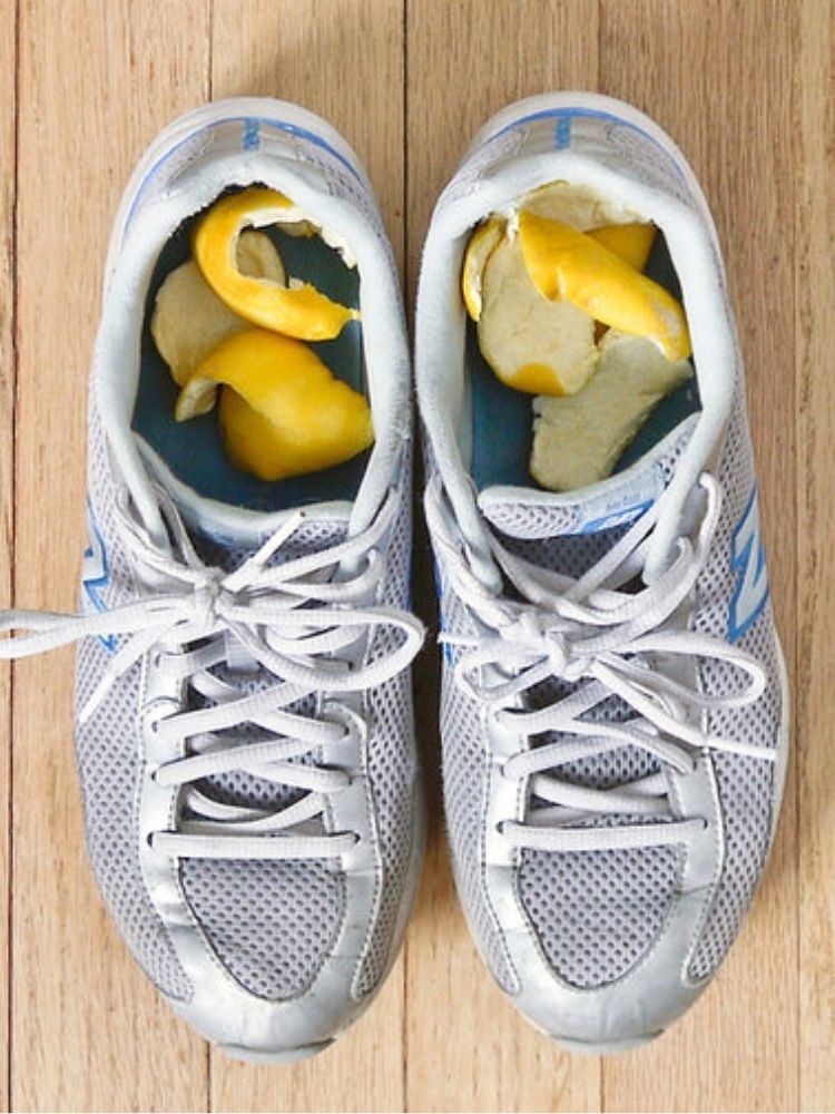 tennis shoes with lemon peels inside so to freshen stinky shoes