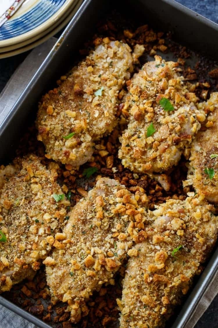 stuffing coated pork chops