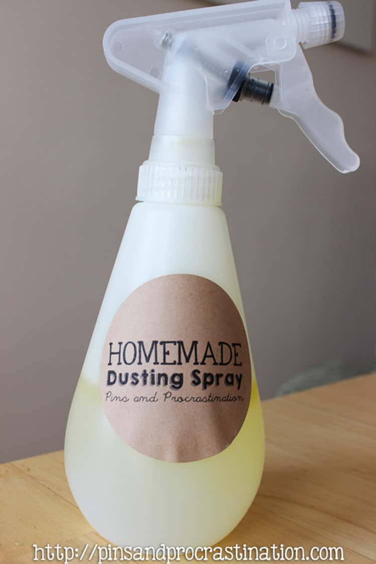 A spray bottle filled with homemade dusting spray - Awesome! 