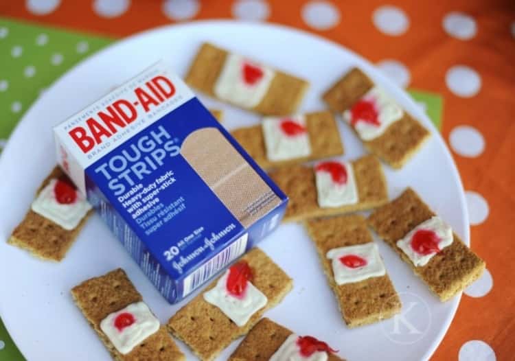 Graham crackers made to look like used band aids 