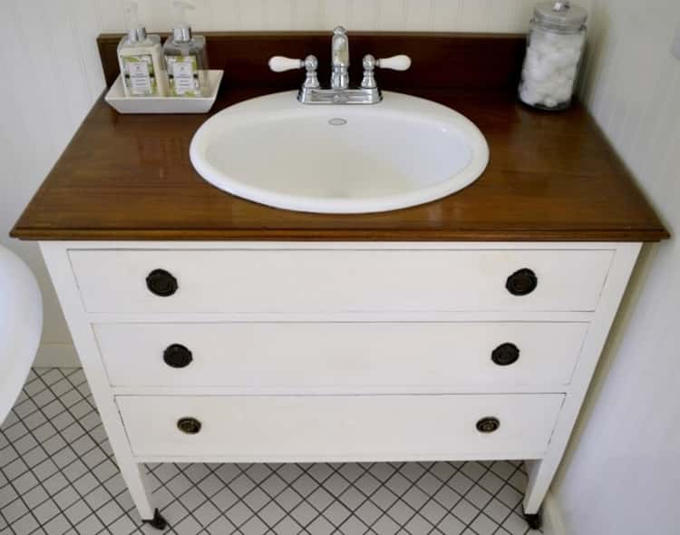 Dresser turned to vanity creating storage under sink