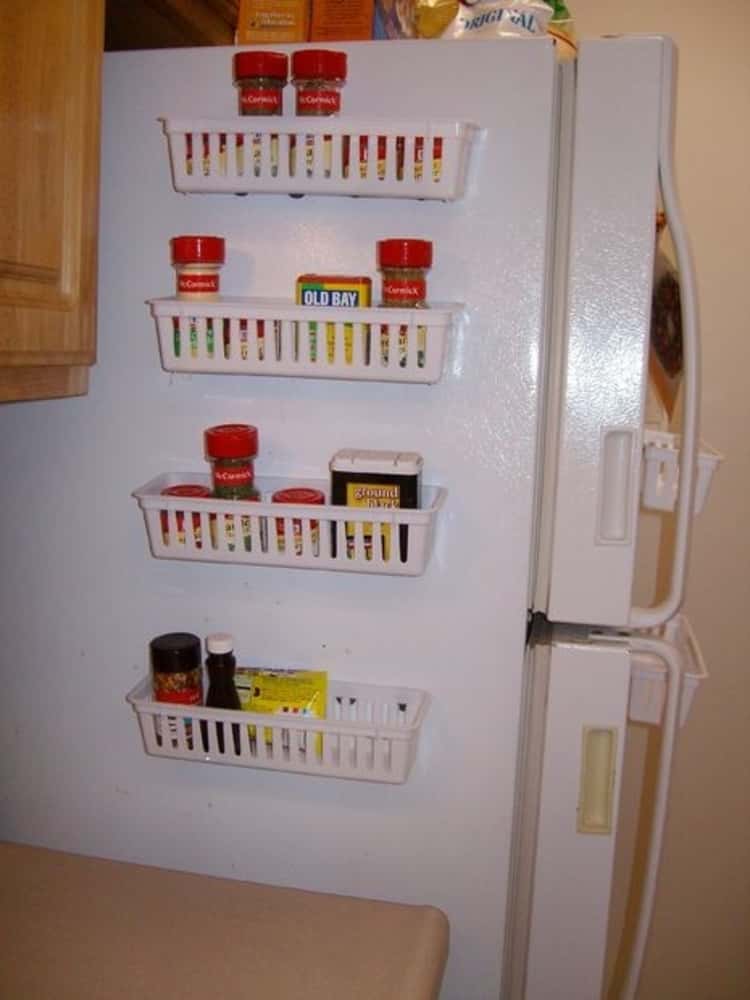 Magnetic baskets on the fridge