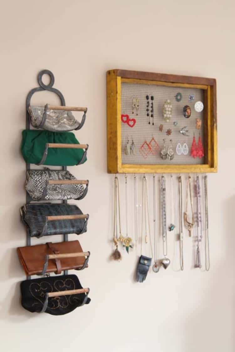 Wine racks for clutches and a frame for jewelry