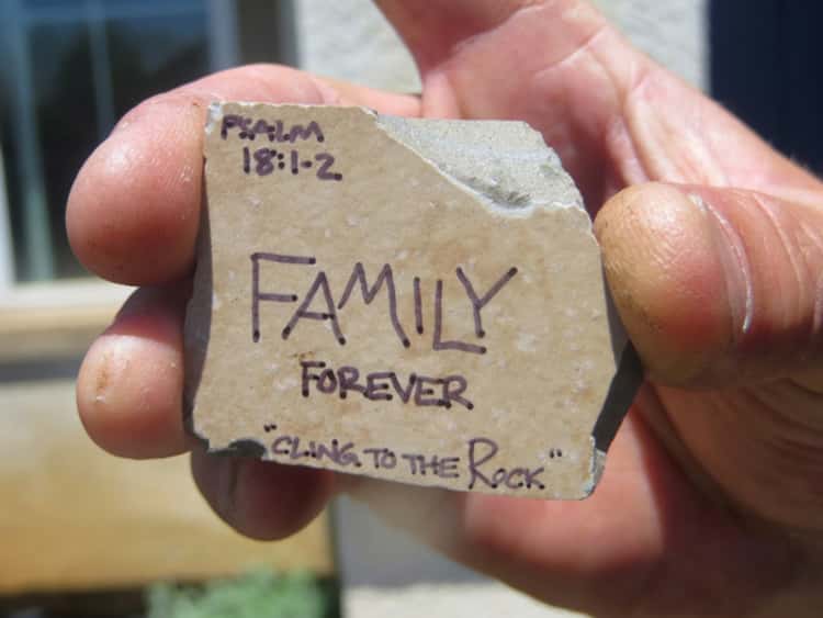 Family mission statement written on a piece of rock - Psalm 18:1-2, Family Forever, "Cling to the Rock" 