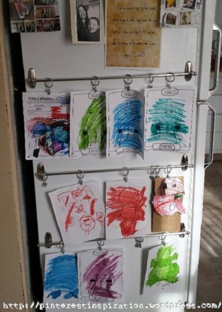 unusual command hook use to hang rods to display childrens art