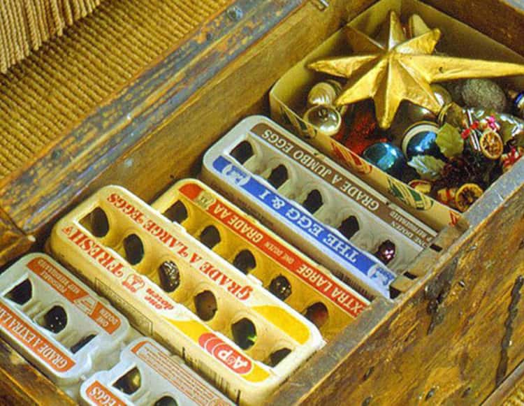 Egg cartons to store Christmas ornaments