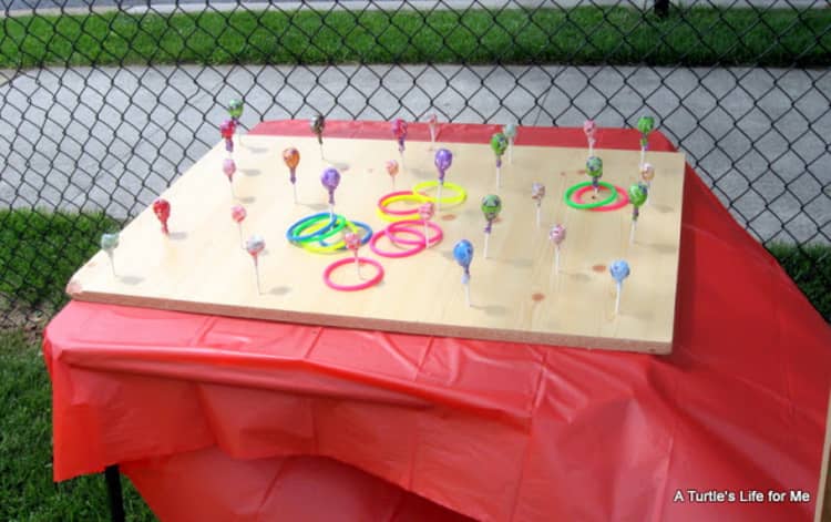 setup for the lollipop ring toss Halloween game