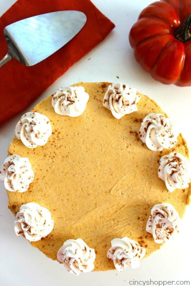 Photo of no-bake pumpkin cheesecake with whipped cream