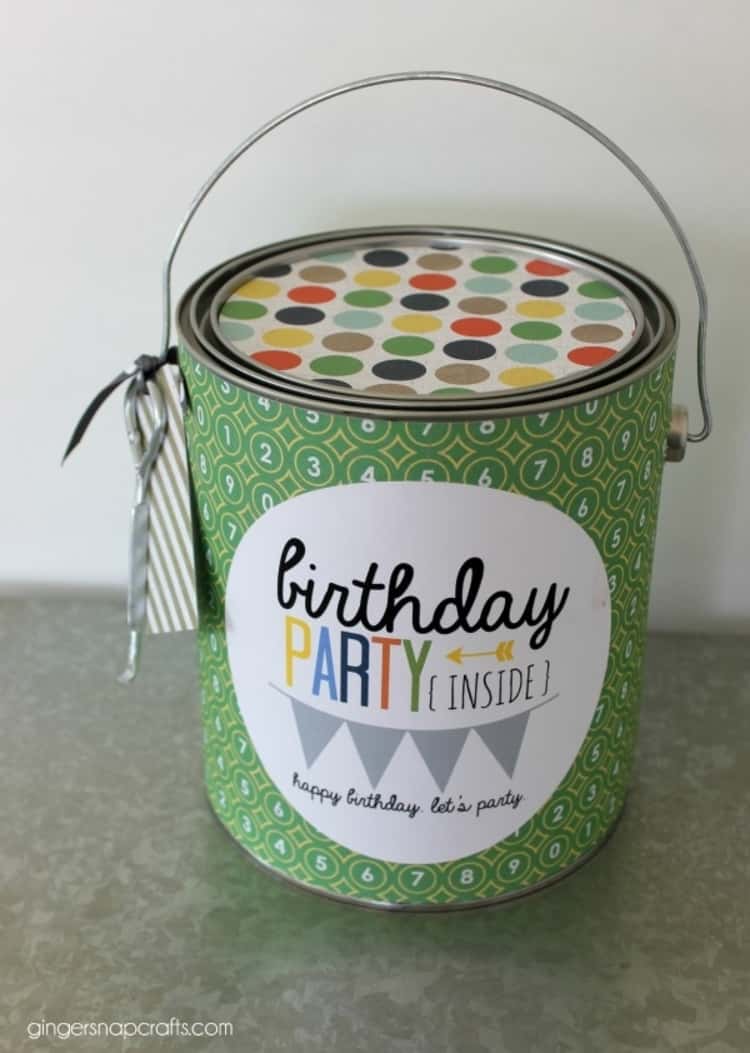 creative birthday gift made using a decorated paint can