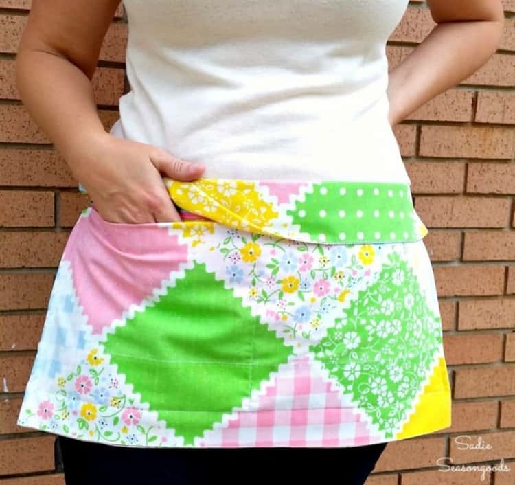 a vintage half-apron made from a repurposed vintage pillowcase