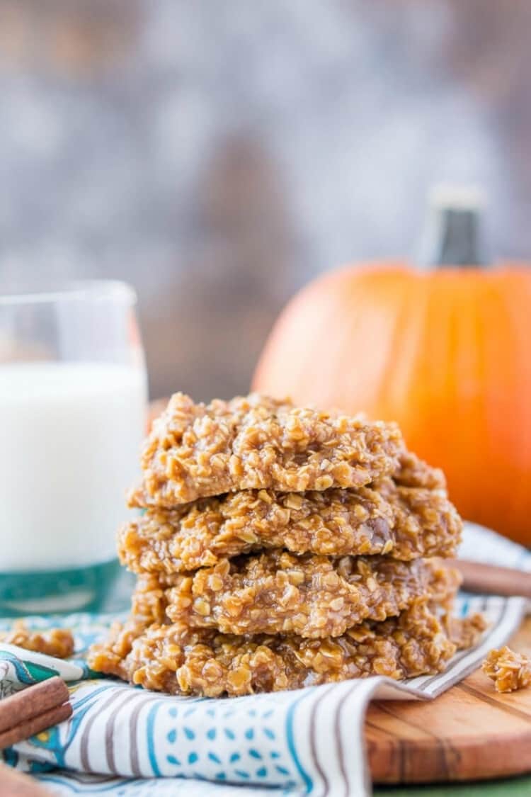 Photo of no-bake yummy pumpkin dessert cookies on  a plate.