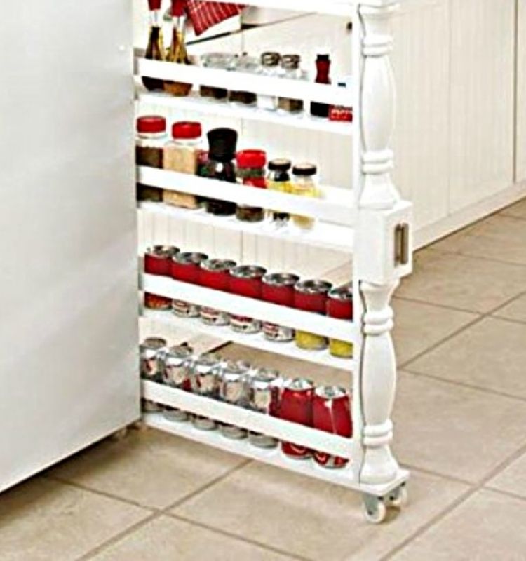 spices in their original jars in a rolling spice rack