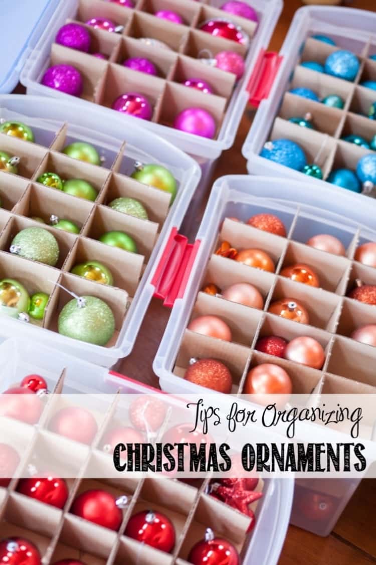 Organize ornaments by color to track your Christmas themes