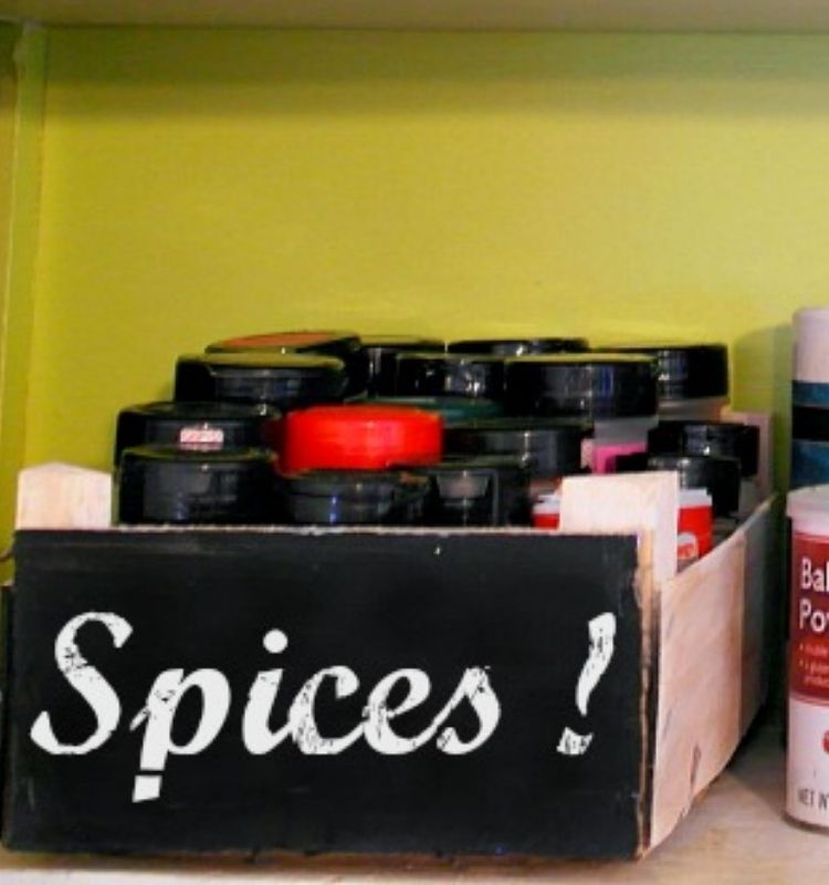 spices in a custom made crate