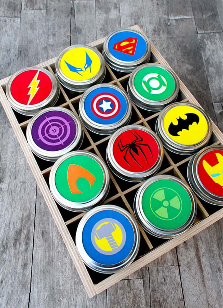 presents for dad - 12 superhero-themed jar gifts packed in a box 