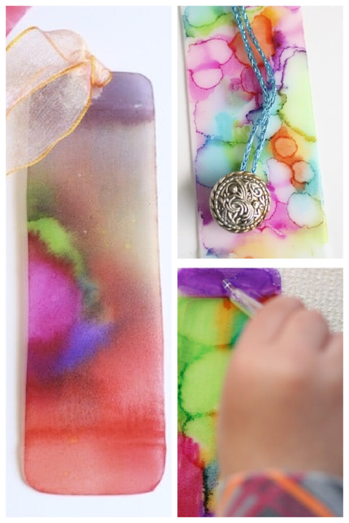 Make tie dye art - process for book marks using rubbing alchohol