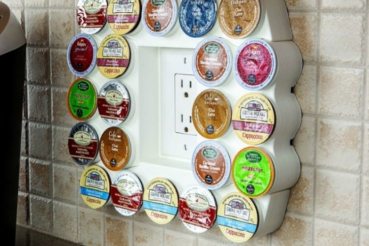 coffee pod storage around an outlet